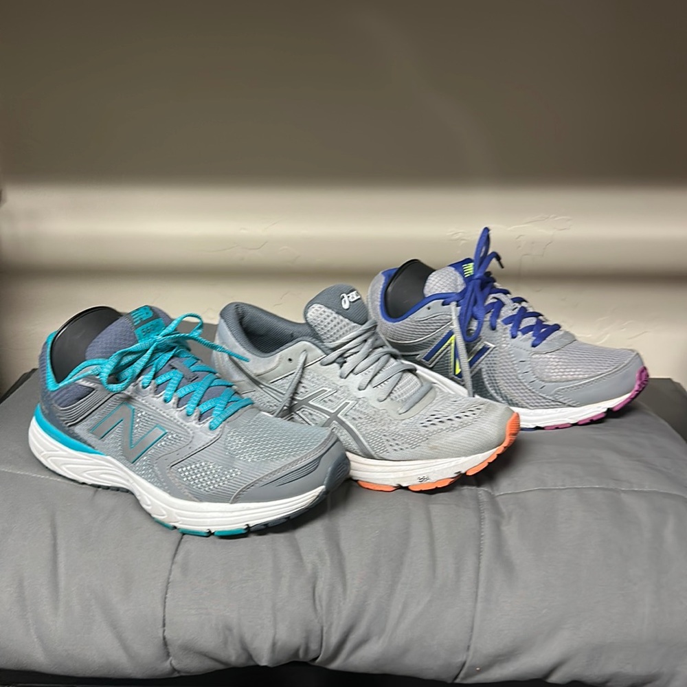 Running Shoes!! Three pairs for the price of one. New balance and ASICS.